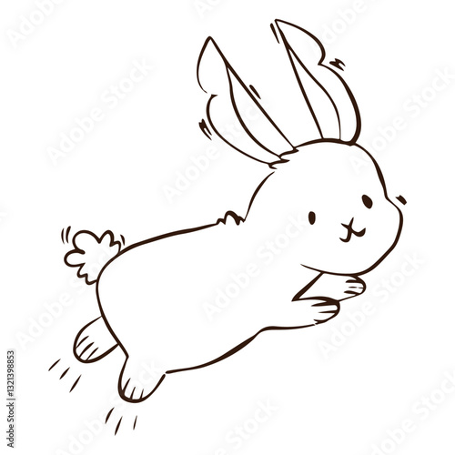 Joyful Leap of Bunny: A charming outline sketch of a playful bunny, leaping with infectious energy, showcasing its adorable features and spirited movement.