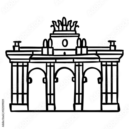 Architectural Masterpiece: A simple sketch of iconic, historical gateway with elegant arches. A symbol of strength and resilience stands tall in the city.