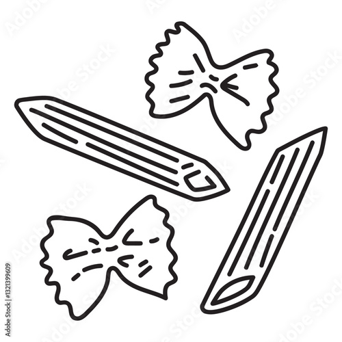 Pasta Shapes Silhouette: A simple graphic of several pasta shapes, featuring distinct lines and forms against a clean backdrop.