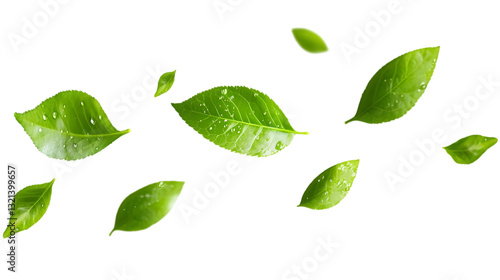 Wallpaper Mural Green Floating Leaves Flying Leaves Green Leaf Dancing on white background. AI Generated Images Torontodigital.ca