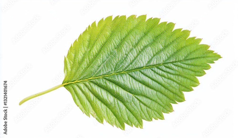 Fototapeta premium Close Up of a Green Leaf with Visible Veins on White Background