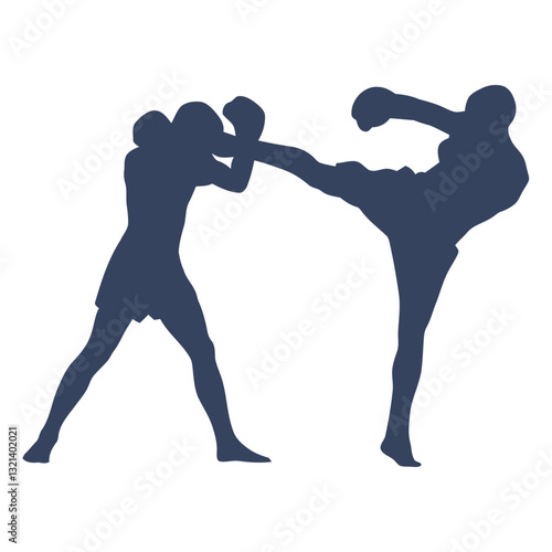 Dynamic Fight: A striking visual of two athletes locked in the intensity of combat, executing powerful martial arts techniques in silhouette, showcasing discipline and strength.
