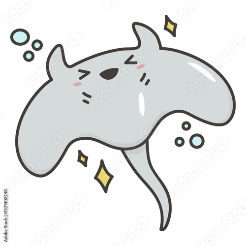 Cute Cartoon Manta Ray: An adorable cartoon manta ray glides gracefully through the aquatic realm, radiating a cheerful and playful demeanor that sparks joy. 