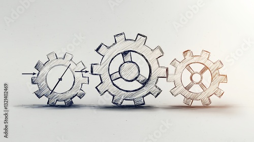 Interconnected Gears Sketch Teamwork and Mechanical Process