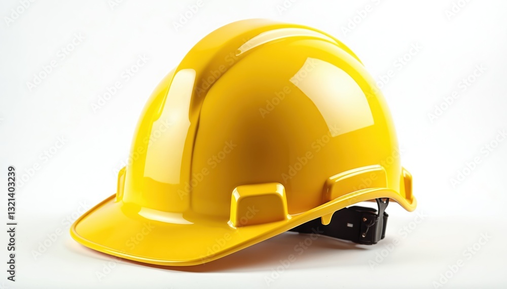 Yellow safety helmet isolated on white background. Hard plastic protective headwear for construction worker. Industrial equipment for head protection at building site. Headgear for men at work, Yellow safety helmet isolated on white background. Hard plastic protective headwear for construction worker. Industrial equipment for head protection at building site. Headgear for men at work,
