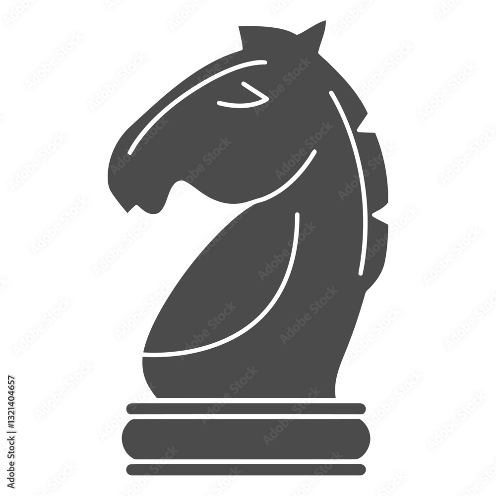 Obraz premium Chess Knight Icon: A stylized black chess knight piece, isolated, symbolizing strategy and intellect within the game of chess. 