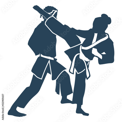 Dynamic Martial Arts Silhouette: A striking illustration depicts a martial arts demonstration. Showcasing the grace and power of self-defense and discipline.