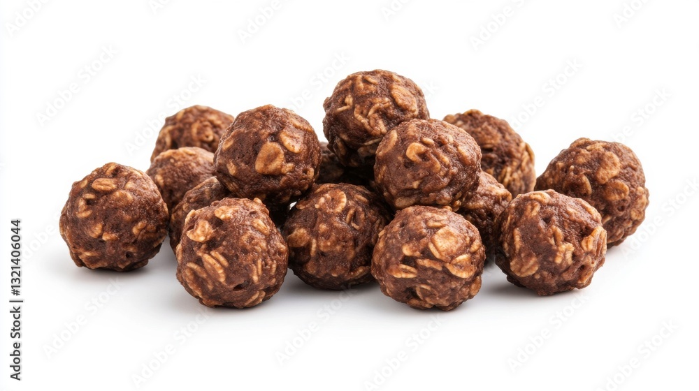 Dark Brown Chocolate and Oat Cereal Balls on White Background Dark Brown Chocolate and Oat Cereal Balls on White Background