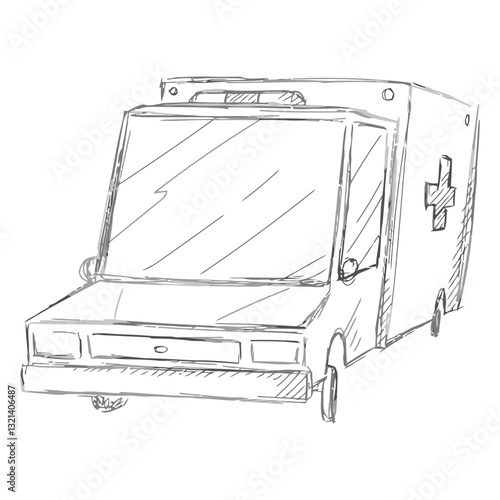 Emergency Response Vehicle Sketch: A detailed pen and ink illustration of an ambulance, ready to answer any calls for help, embodying care and the essence of service.