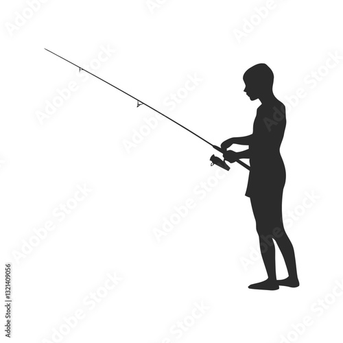 Silhouette of a person fishing: A lone person stands by the waterside, absorbed in the simple pleasure of fishing, with the line cast out into the serene expanse.