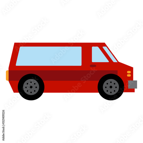Red Van Graphic: A vivid red van, perfectly rendered in a flat vector style, stands as a symbol of urban transport and everyday mobility.