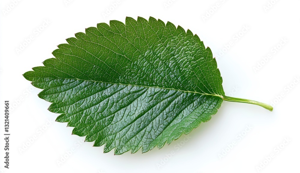 Obraz premium Detailed Closeup of a Single Green Leaf on White Background