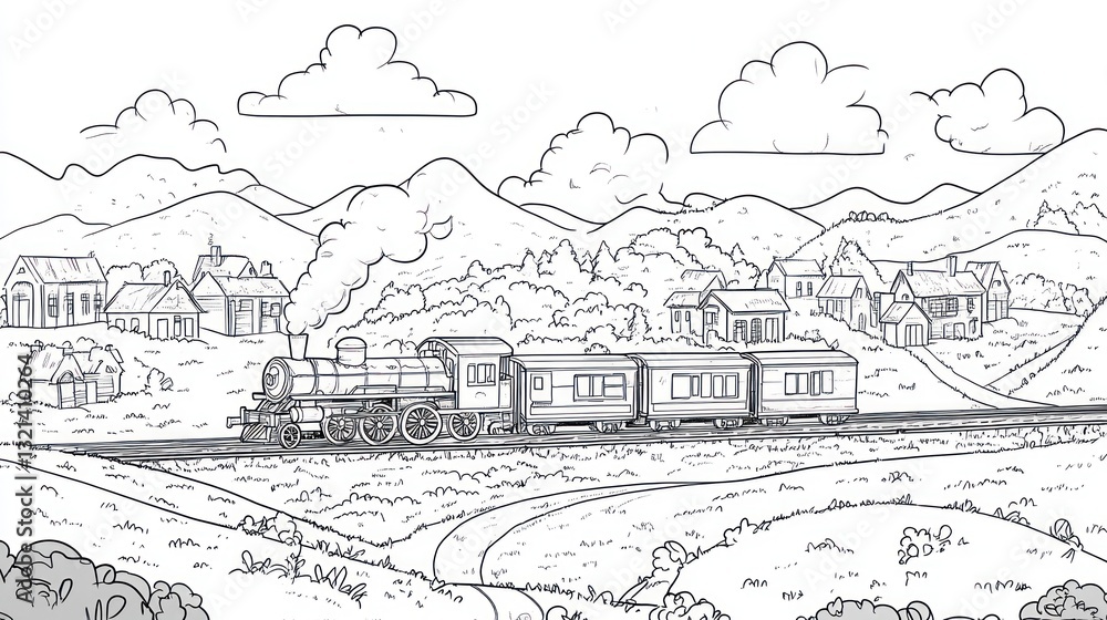 Steam train journey through countryside village Steam train journey through countryside village
