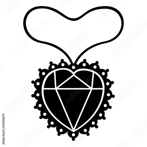 Diamond Heart Pendant: A captivating diamond heart pendant silhouette, meticulously crafted with elegant lines and intricate details, evoking a sense of precious beauty and timeless allure.