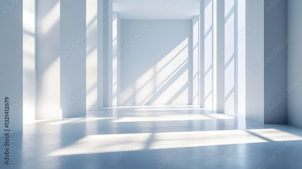 Fototapeta premium a hallway with sunlight streaming through windows.