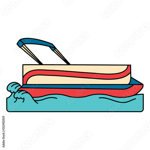 Stylish Pontoon Boat on the Water: A sleek, modern pontoon boat is depicted navigating the tranquil waters.