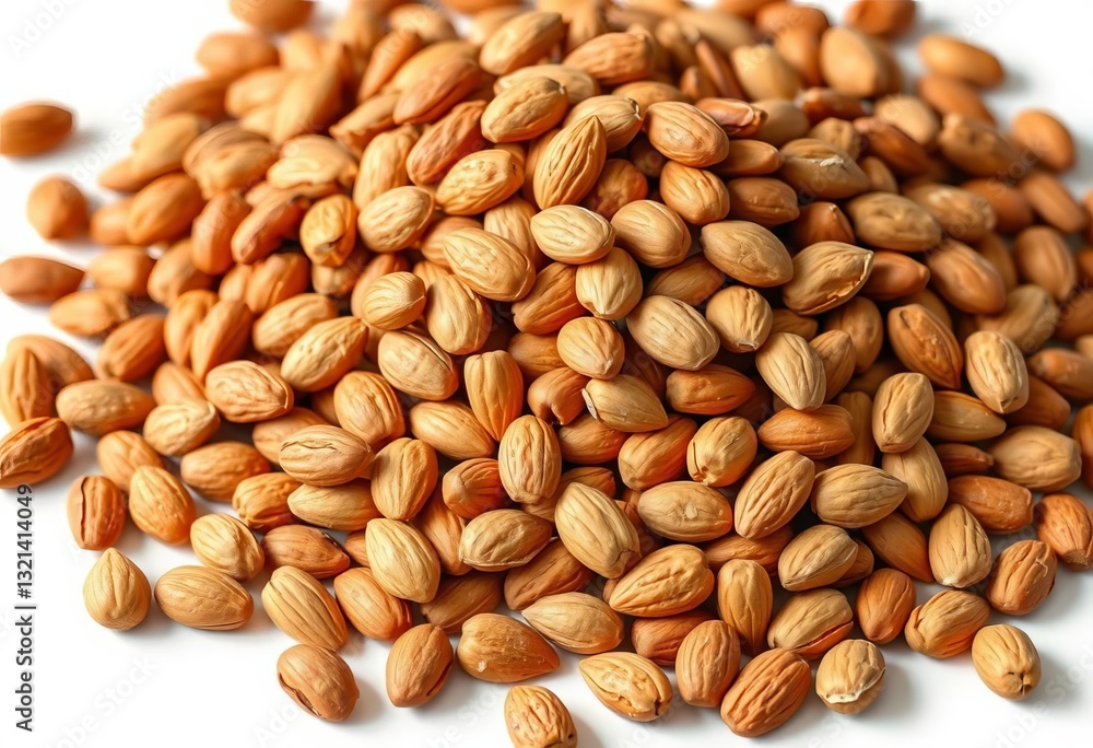 A mound of whole almonds, various sizes and shapes, isolated on white , organic, white background A mound of whole almonds, various sizes and shapes, isolated on white , organic, white background
