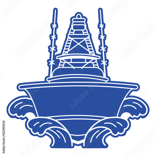 Sailing vessel in the deep ocean waves: The detailed silhouette of a sailing vessel cuts through dynamic waves, in a representation of maritime travel.