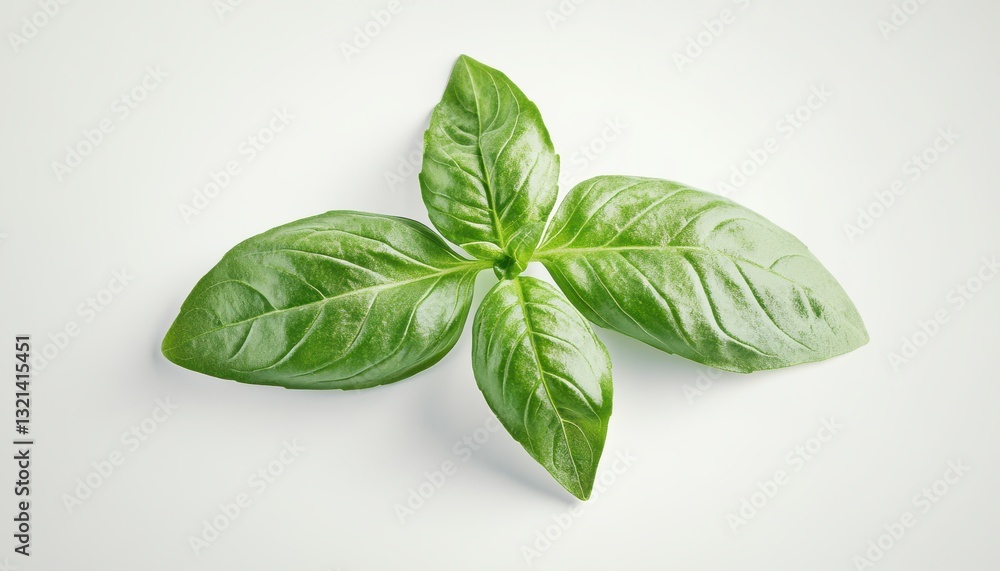 Fresh Green Basil Leaves on White Background Fresh Green Basil Leaves on White Background