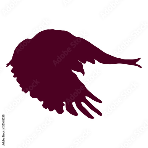 Soaring Silhouette: A dark crimson silhouette of a bird's wing, elegantly spread against an uncluttered backdrop. a symbol of freedom, grace, and the boundless possibilities of flight.