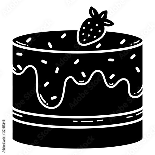 Delicious Cake Silhouette: A minimalist silhouette of a mouthwatering cake, adorned with a luscious topping, promises a sweet treat experience.