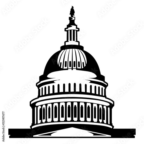 Iconic Architectural Structure: A striking black and white line drawing of an iconic building, exuding a sense of grandeur and historical significance. 