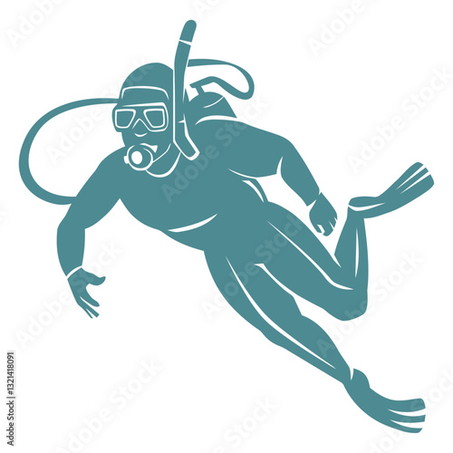 Diver Exploring Underwater Realm: A silhouetted diver gracefully explores the underwater world, equipped with scuba gear, embodying adventure, and the beauty of aquatic depths.