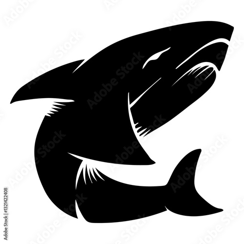 Shark Silhouette: A stark silhouette of a formidable shark, captured in dynamic action, exuding strength and marine life, a symbol of raw power and the untamed depths of the ocean.
