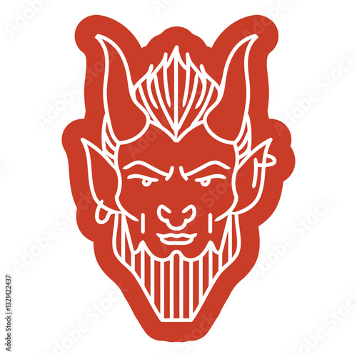 Sinister Silhouette: A striking illustration of a demonic figure, embodying power and darkness with a menacing visage framed against a bold red backdrop.