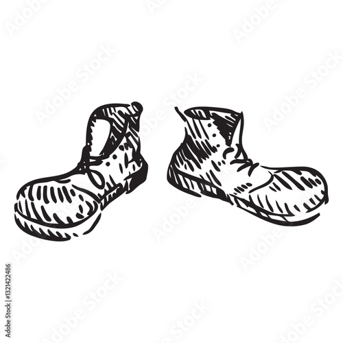 Boots Sketch: A detailed sketch of a pair of boots, one in front of the other, offering a timeless representation of footwear. 