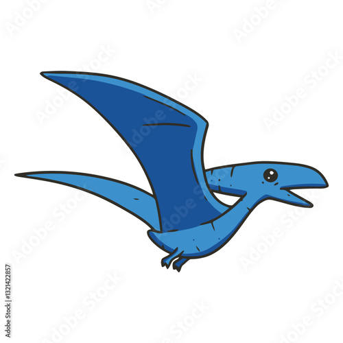 Blue Pterodactyl: A cartoon pterodactyl soars with open beak, depicted in a clean, vibrant blue against backdrop.