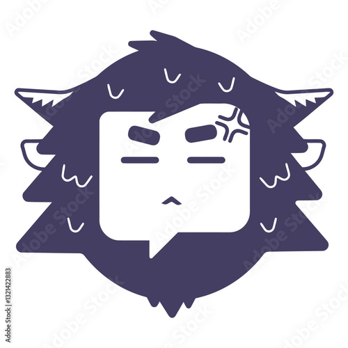 Angry Square Monster: A stylized illustration of a square-shaped monster with spiky hair, horns, and an angry expression. The monster's face is a simple square with frowning eyes and a furrowed brow.