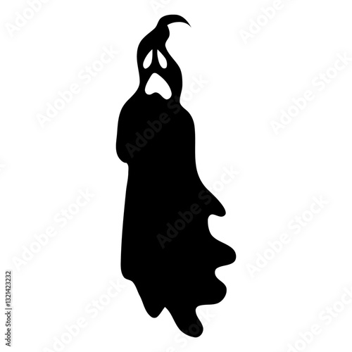 Spooky Silhouette: A spectral apparition glides gracefully through the darkness, its eerie presence and shadowy form a captivating spectacle.
