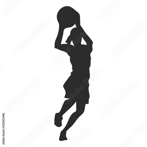 Silhouette of a Basketball Player: Capturing the power and grace of a female basketball player in mid-air, silhouetted against a backdrop, showcasing athleticism and determination.