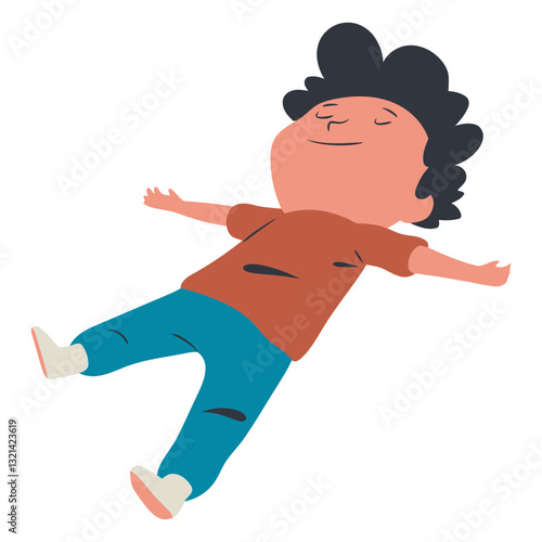 Serene Contemplation: A carefree individual, suspended mid-air, embodies pure tranquility, serenity, and bliss through artful illustration. 