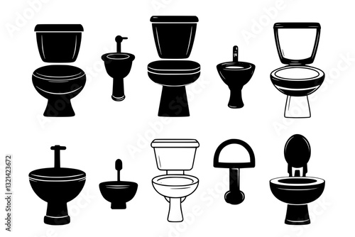 Collection of Bidets, household objects, vector graphics
