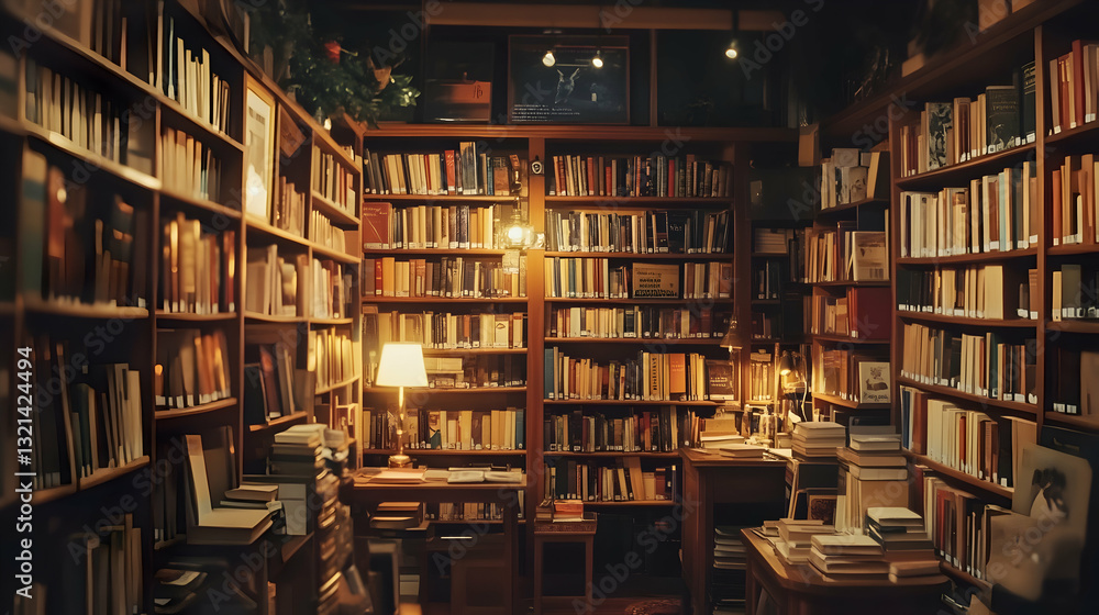 Enchanting ambiance of an old private library filled with rows of antique and precious books Enchanting ambiance of an old private library filled with rows of antique and precious books