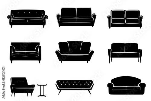 Collection of Sofas, household objects, vector graphics
