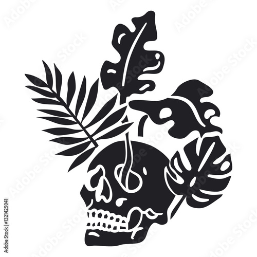 Floral Skull: A striking composition, artfully merging a skull and delicate botanical elements, evokes a sense of enigmatic beauty and the ephemeral nature of life.