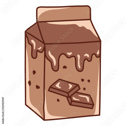 Chocolate Milk Box Illustration: A delightful illustration of a chocolate milk box with melted chocolate detail and chocolate bar to show tempting flavor, perfect for adding touch of sweetness