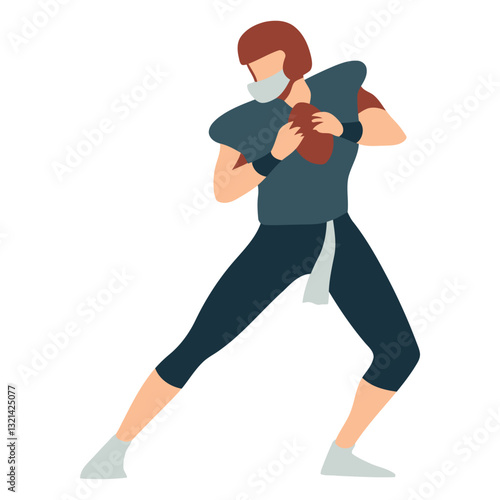 Quarterback Amidst the Pandemic: A determined quarterback in a full uniform prepares to throw the football, while wearing a protective mask. A striking visual blend of the sport, health awareness.
