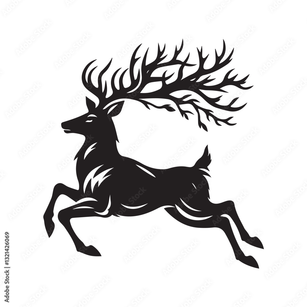 Obraz premium Elegant Black and White Silhouette of a Majestic Deer run