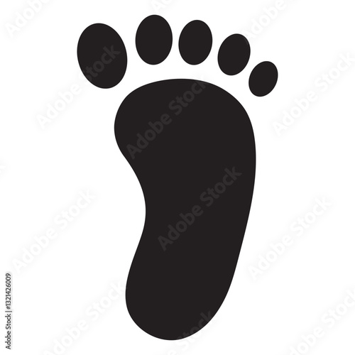 Black Footprint Silhouette: A stark, isolated illustration of a left footprint, the black form providing a clear contrast that captures human trace and journey.