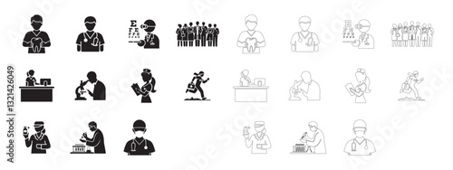 Medical Professionals and Healthcare Workers Icons set. World Health Day.