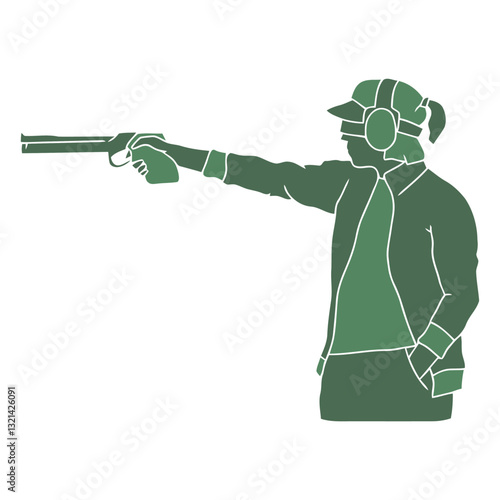 Precision in Focus: An outline of a focused marksman, meticulously aiming a handgun, embodying the essence of precision, concentration, and the art of target shooting.
