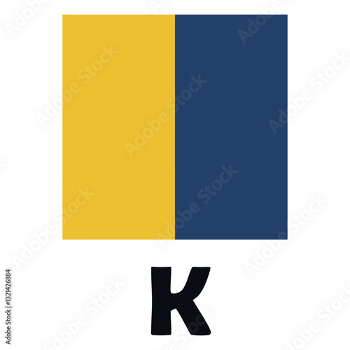 Abstract K Letter Design: A minimalistic visual representing the letter K in a contemporary style, showcasing a geometric form and the use of color and simplicity.