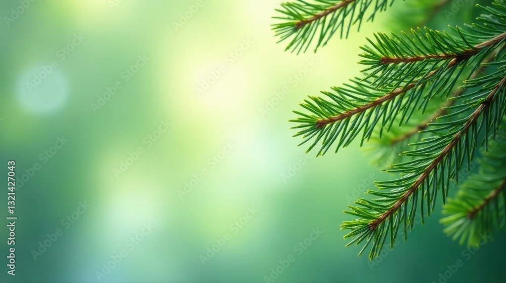 Obraz premium Vibrant Evergreen Branches Against a Soft, Lush Green Background, Ideal for Nature-Themed Designs and Projects