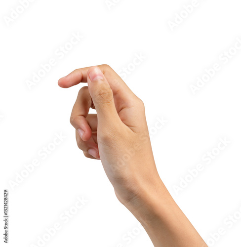 Hand holding or pointing to something on white background, Clipping path.