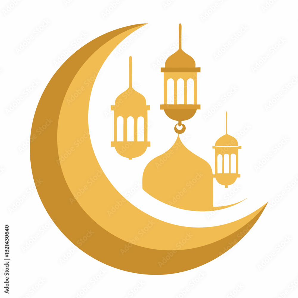 Eid mubarak festival golden crescent moon and lanterns background Eid mubarak festival golden crescent moon and lanterns background