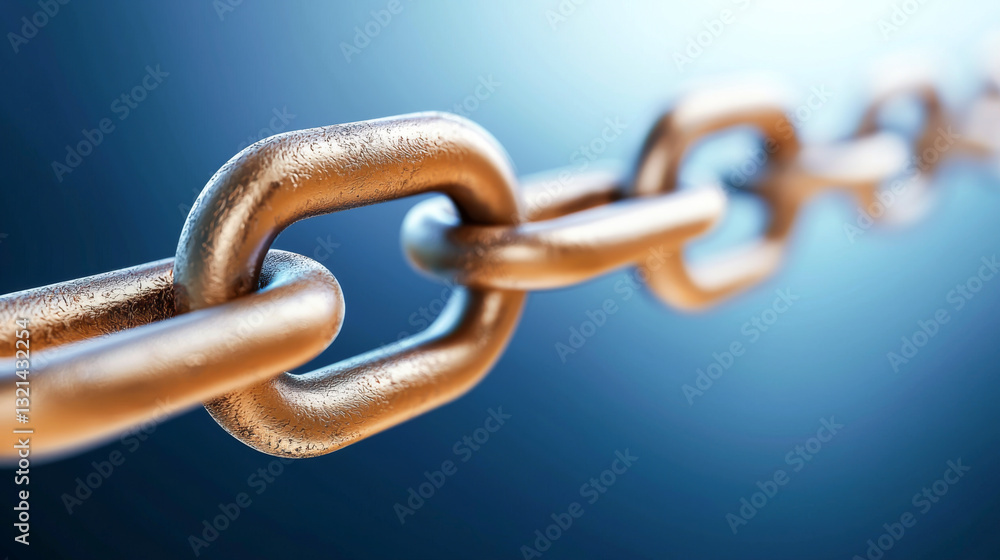 Obraz premium Close-up of a strong metal chain link, symbolizing strength and connectivity.